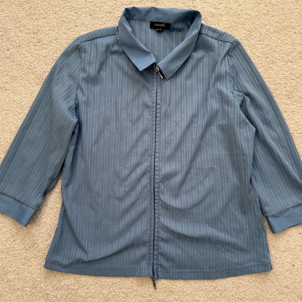 Blue double zipper blue blouse top